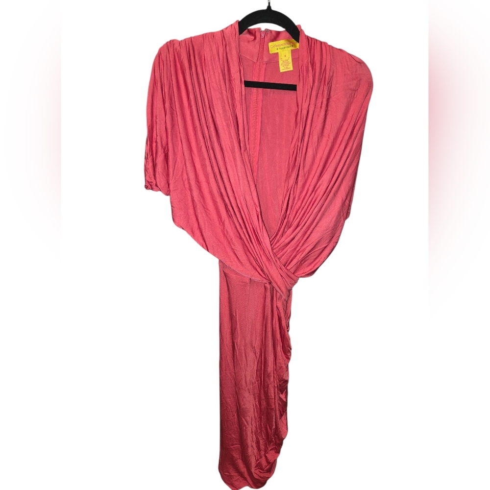 Catherine Malandrino Asymmetrical Silk Knit Dress Fuschia Pink Size M - Picture 2 of 6